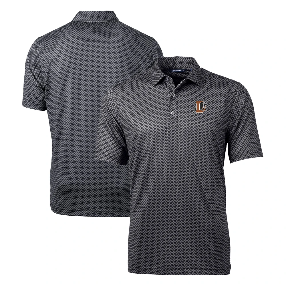 Men's Cutter & Buck Black Durham Bulls Big & Tall Pike Banner Print Stretch Polo