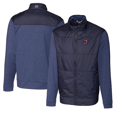 Men's Cutter & Buck Navy Jacksonville Jumbo Shrimp Big Tall Stealth Hybrid Quilted Full-Zip Windbreaker Jacket
