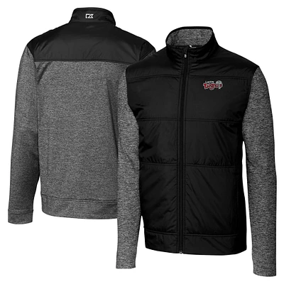 Men's Cutter & Buck Black Lansing Lugnuts Big Tall Stealth Hybrid Quilted Full-Zip Windbreaker Jacket
