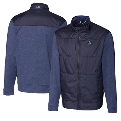 Men's Cutter & Buck Navy Gwinnett Stripers Big Tall Stealth Hybrid Quilted Full-Zip Windbreaker Jacket