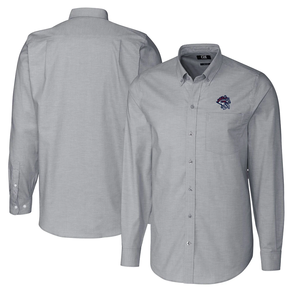 Men's Cutter & Buck Charcoal Binghamton Rumble Ponies Big Tall Oxford Stretch Long Sleeve Button-Down Dress Shirt