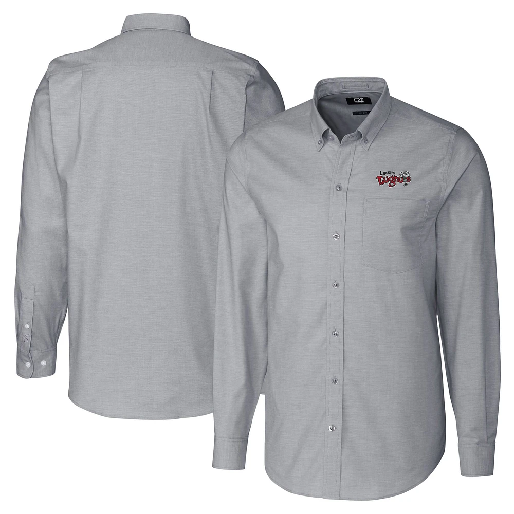 Men's Cutter & Buck Charcoal Lansing Lugnuts Big Tall Oxford Stretch Long Sleeve Button-Down Dress Shirt