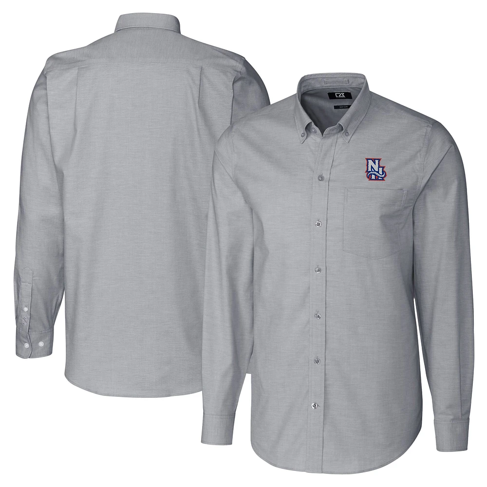 Men's Cutter & Buck Charcoal New Hampshire Fisher Cats Big Tall Oxford Stretch Long Sleeve Button-Down Dress Shirt