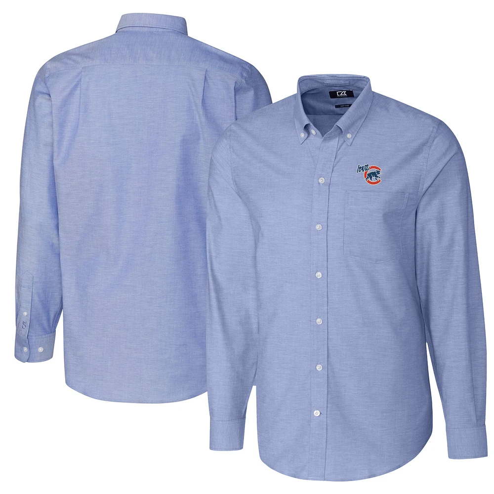 Men's Cutter & Buck Blue Iowa Cubs Big Tall Oxford Stretch Long Sleeve Button-Down Dress Shirt