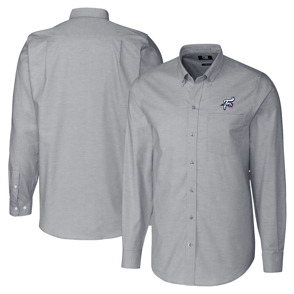 Men's Cutter & Buck Charcoal Reading Fightin Phils Big Tall Oxford Stretch Long Sleeve Button-Down Dress Shirt
