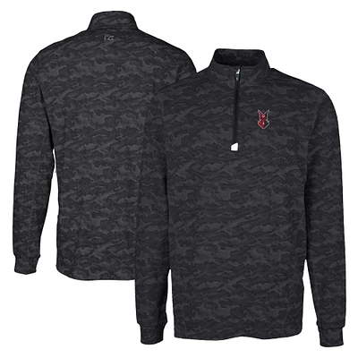 Men's Cutter & Buck  Black Indianapolis Indians Big Tall Traverse Camo Print Stretch Quarter-Zip Pullover Top