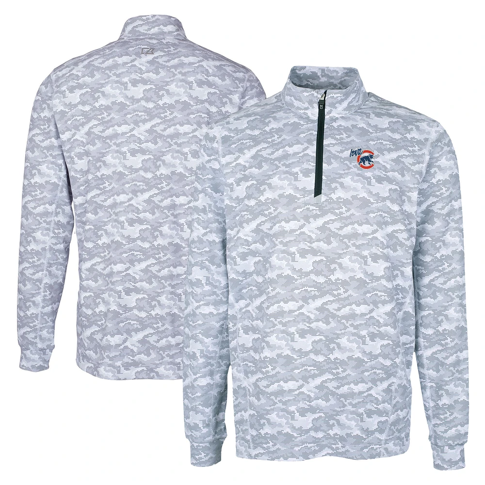 Men's Cutter & Buck  Charcoal Iowa Cubs Big Tall Traverse Camo Print Stretch Quarter-Zip Pullover Top
