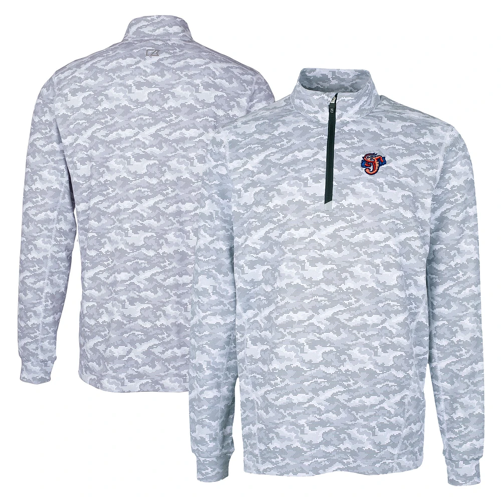 Men's Cutter & Buck Charcoal Jacksonville Jumbo Shrimp Big Tall Traverse Camo Print Stretch Quarter-Zip Pullover Top
