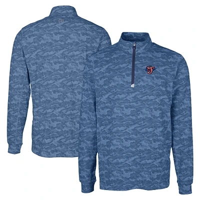Men's Cutter & Buck  Navy Jacksonville Jumbo Shrimp Big Tall Traverse Camo Print Stretch Quarter-Zip Pullover Top