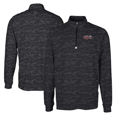 Men's Cutter & Buck  Black Lansing Lugnuts Big Tall Traverse Camo Print Stretch Quarter-Zip Pullover Top