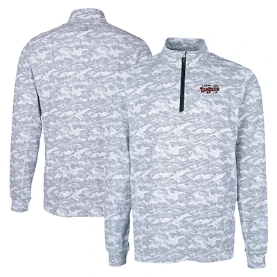 Men's Cutter & Buck  Charcoal Lansing Lugnuts Big Tall Traverse Camo Print Stretch Quarter-Zip Pullover Top