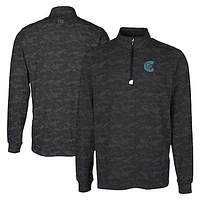 Men's Cutter & Buck  Black Charlotte Knights Big Tall Traverse Camo Print Stretch Quarter-Zip Pullover Top