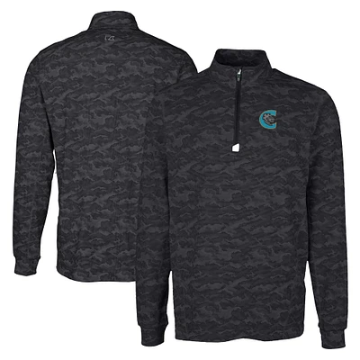 Men's Cutter & Buck  Black Charlotte Knights Big Tall Traverse Camo Print Stretch Quarter-Zip Pullover Top