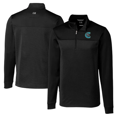 Men's Cutter & Buck  Black Charlotte Knights Big Tall Traverse Stripe Stretch Quarter-Zip Top