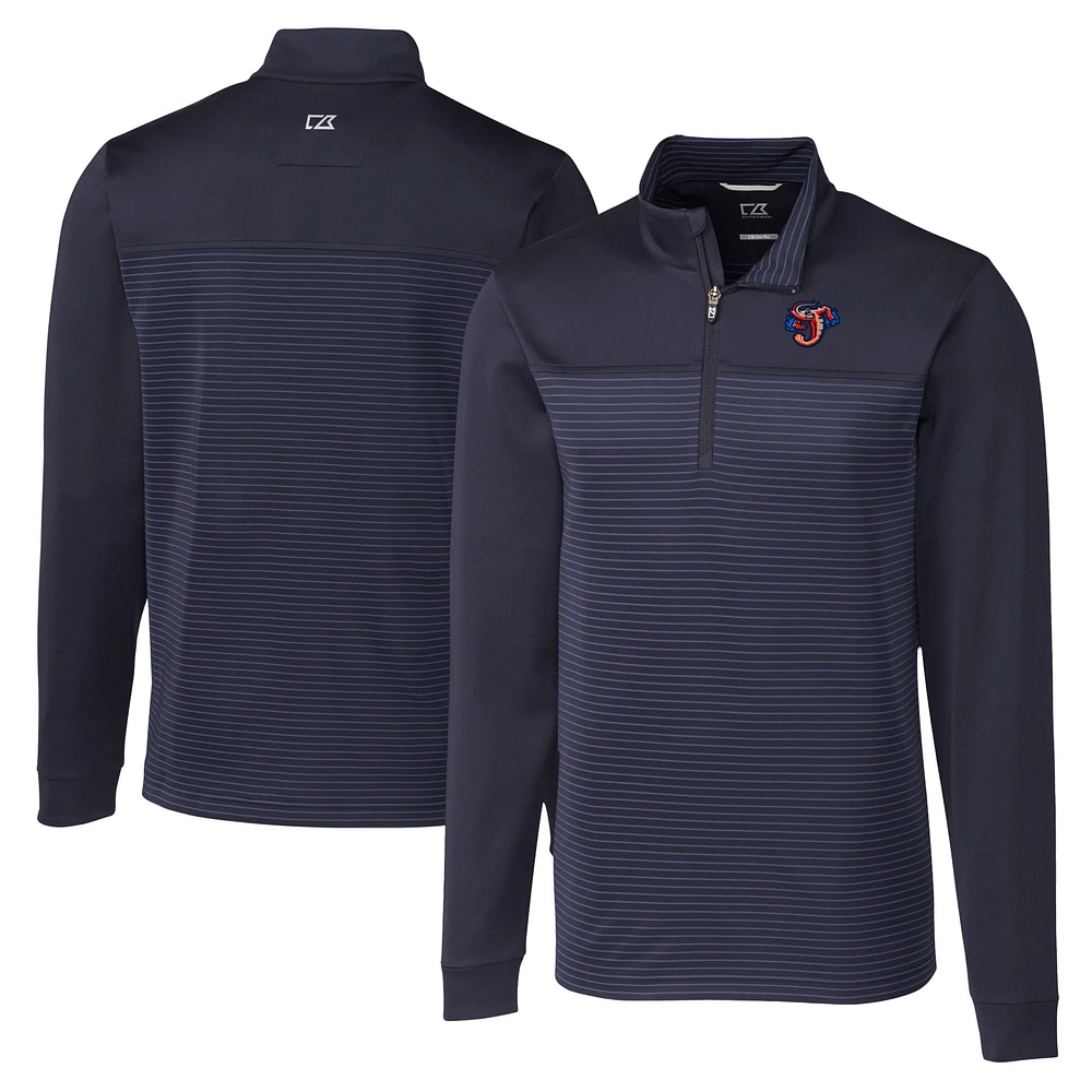 Men's Cutter & Buck Navy Jacksonville Jumbo Shrimp Big Tall Traverse Stripe Stretch Quarter-Zip Top