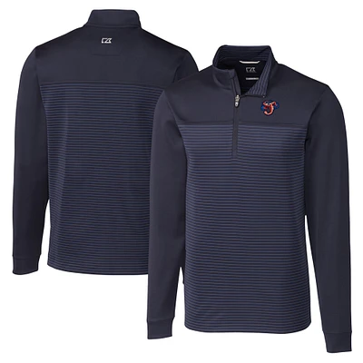 Men's Cutter & Buck  Navy Jacksonville Jumbo Shrimp Big Tall Traverse Stripe Stretch Quarter-Zip Top