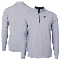 Men's Cutter & Buck  Navy Gwinnett Stripers Big Tall Virtue Eco Pique Micro Stripe Recycled Quarter-Zip Pullover