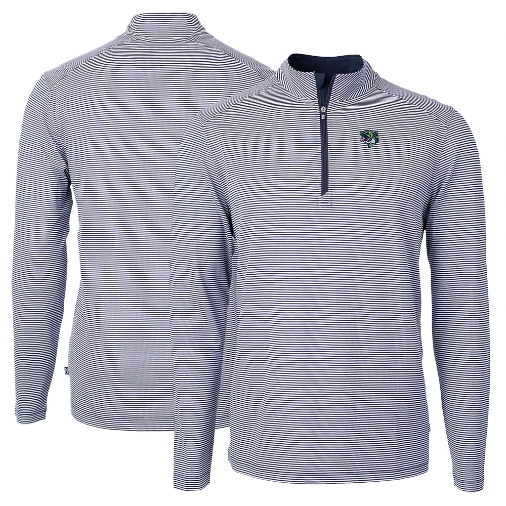Men's Cutter & Buck Navy Gwinnett Stripers Big Tall Virtue Eco Pique Micro Stripe Recycled Quarter-Zip Pullover