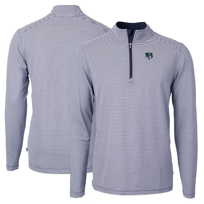 Men's Cutter & Buck  Navy Gwinnett Stripers Big Tall Virtue Eco Pique Micro Stripe Recycled Quarter-Zip Pullover