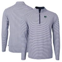 Men's Cutter & Buck  Navy Gwinnett Stripers Big Tall Virtue Eco Pique Micro Stripe Recycled Quarter-Zip Pullover