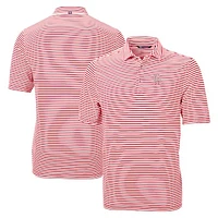Men's Cutter & Buck Red Birmingham Barons Big Tall Virtue Eco Pique Stripe Recycled DryTec Polo