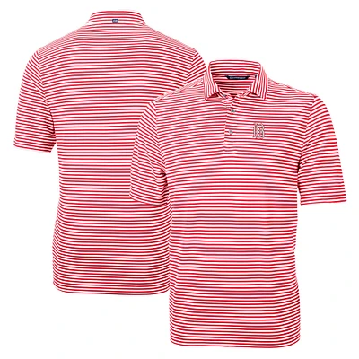 Men's Cutter & Buck Red Birmingham Barons Big Tall Virtue Eco Pique Stripe Recycled DryTec Polo