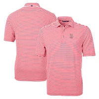 Men's Cutter & Buck Red Birmingham Barons Big Tall Virtue Eco Pique Stripe Recycled DryTec Polo