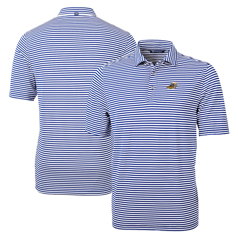 Men's Cutter & Buck Blue Akron RubberDucks Big Tall Virtue Eco Pique Stripe Recycled DryTec Polo