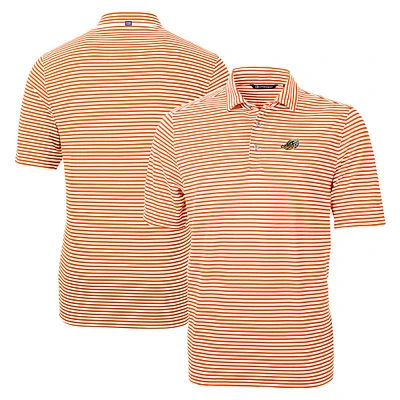 Men's Cutter & Buck Orange Akron RubberDucks Big Tall Virtue Eco Pique Stripe Recycled DryTec Polo