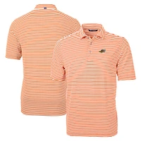 Men's Cutter & Buck Orange Akron RubberDucks Big Tall Virtue Eco Pique Stripe Recycled DryTec Polo