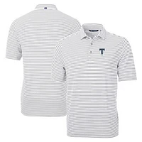 Men's Cutter & Buck Gray Tulsa Drillers Big Tall Virtue Eco Pique Stripe Recycled DryTec Polo