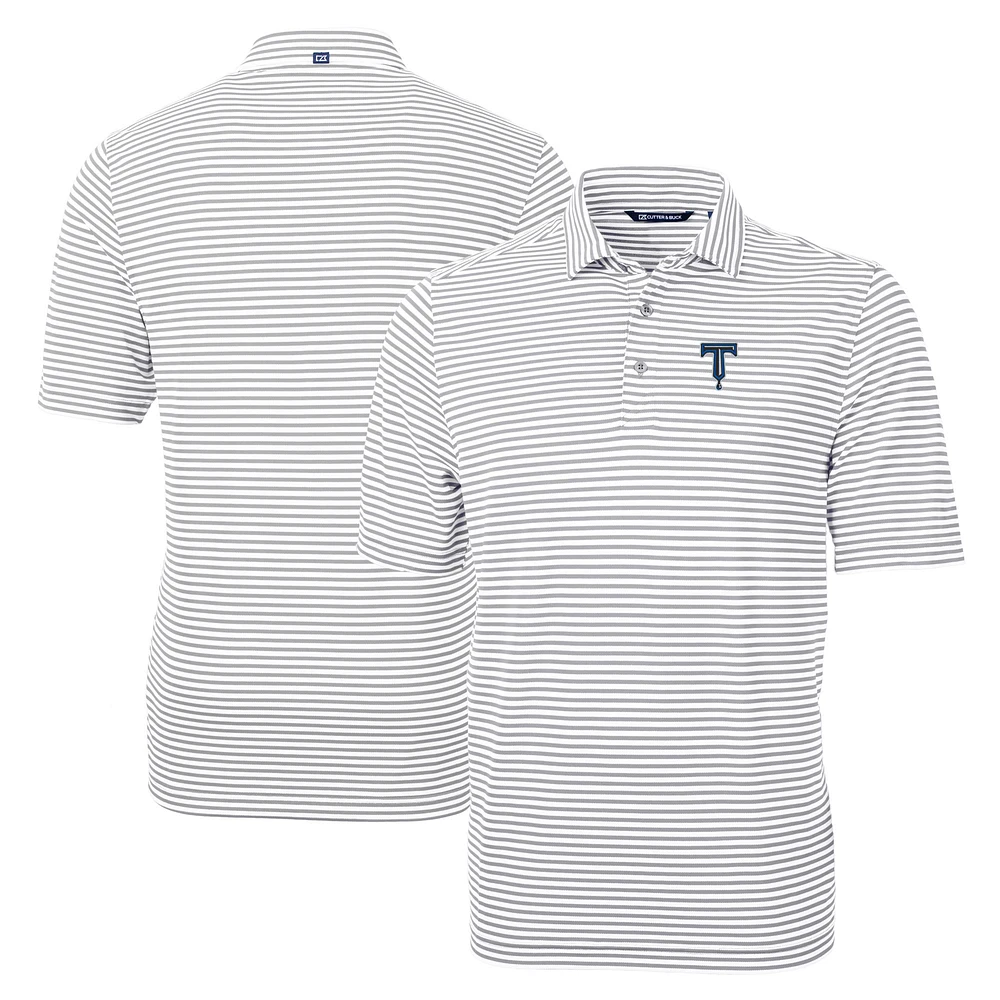Men's Cutter & Buck Gray Tulsa Drillers Big Tall Virtue Eco Pique Stripe Recycled DryTec Polo