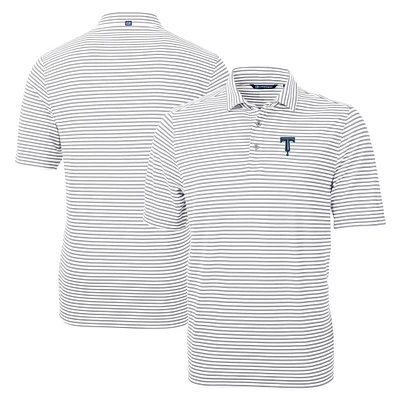 Men's Cutter & Buck Gray Tulsa Drillers Big Tall Virtue Eco Pique Stripe Recycled DryTec Polo