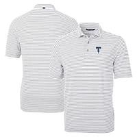 Men's Cutter & Buck Gray Tulsa Drillers Big Tall Virtue Eco Pique Stripe Recycled DryTec Polo