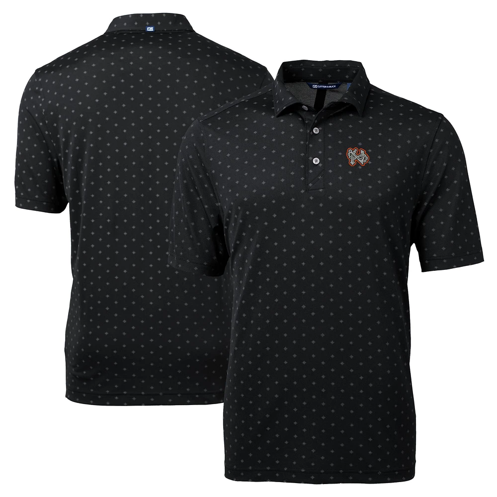 Men's Cutter & Buck Black Norfolk Tides Big Tall Virtue Eco Pique Tile Print Recycled Polo