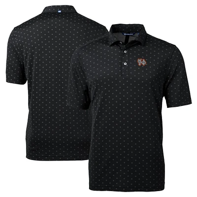 Men's Cutter & Buck Black Norfolk Tides Big Tall Virtue Eco Pique Tile Print Recycled Polo
