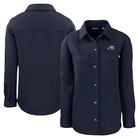 Women's Cutter & Buck Navy West Michigan Whitecaps Roam Eco Knit Shirt Jacket