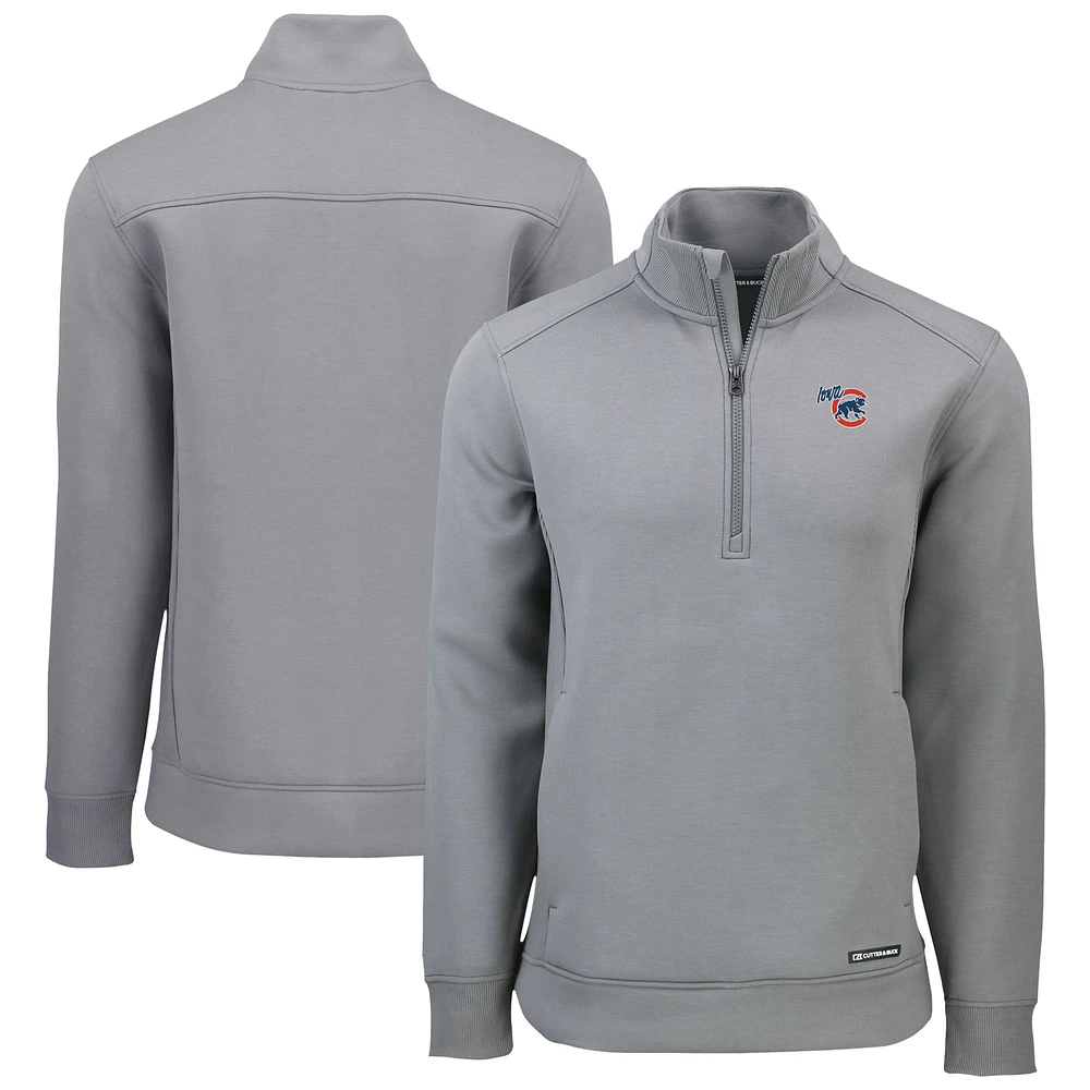 Men's Cutter & Buck Gray Iowa Cubs Roam Eco Recycled Quarter-Zip Pullover