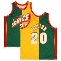 Gary Payton Seattle SuperSonics Autographed Mitchell & Ness Green & Gold Split 1995-96 Swingman Jersey with "The Glove" Inscription