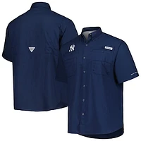 Men's Columbia Navy New York Yankees Tamiami Omni-Shade Button-Down Shirt