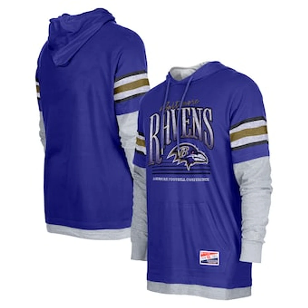 Men's New Era Purple Baltimore Ravens Twofer Long Sleeve Hooded T-Shirt