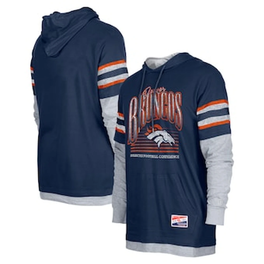 Men's New Era Navy Denver Broncos Twofer Long Sleeve Hooded T-Shirt