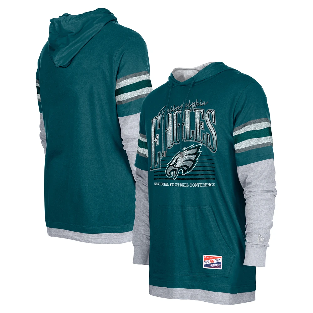 Men's New Era Midnight Green Philadelphia Eagles Twofer Long Sleeve Hooded T-Shirt