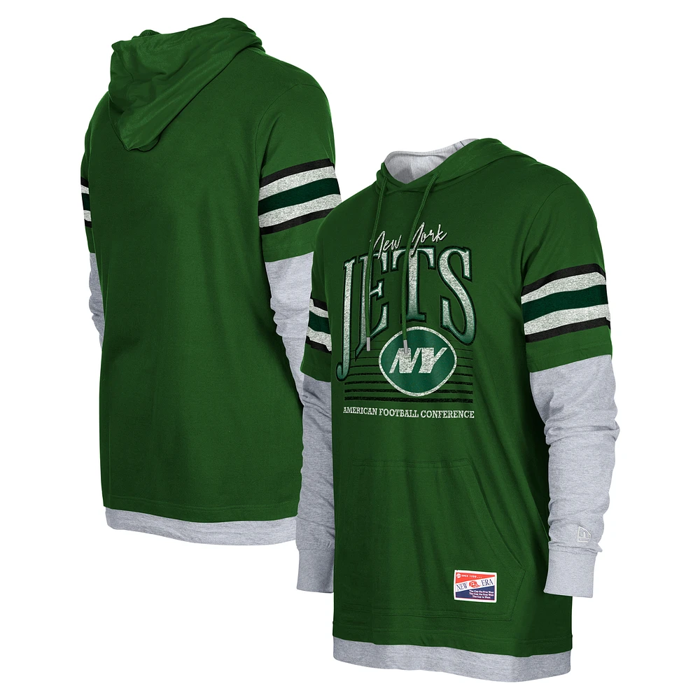 Men's New Era Green York Jets Twofer Long Sleeve Hooded T-Shirt