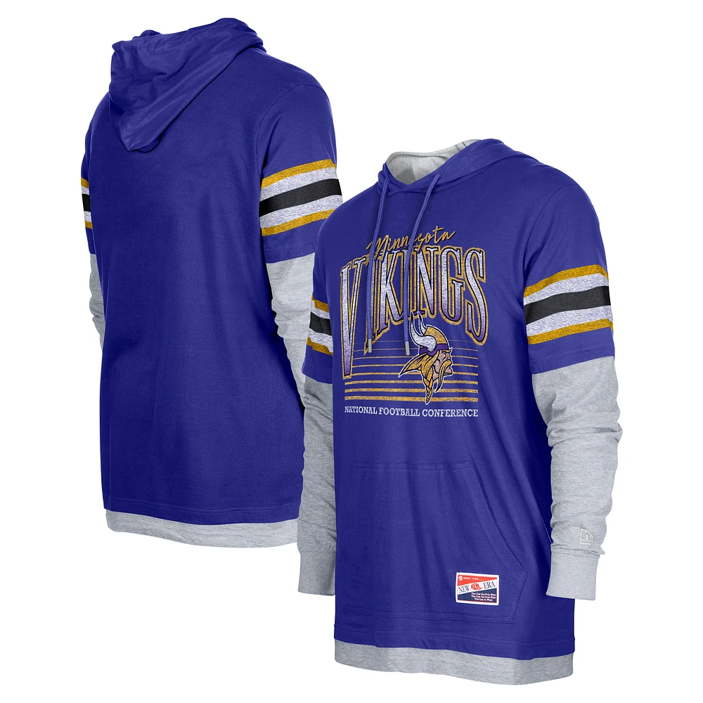 Men's New Era Purple Minnesota Vikings Twofer Long Sleeve Hooded T-Shirt