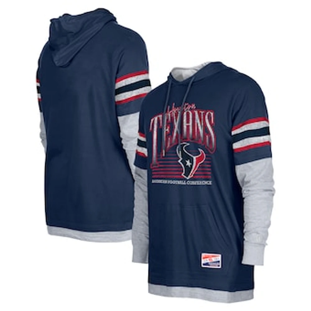 Men's New Era Navy Houston Texans Twofer Long Sleeve Hooded T-Shirt