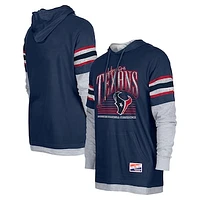 Men's New Era Navy Houston Texans Twofer Long Sleeve Hooded T-Shirt