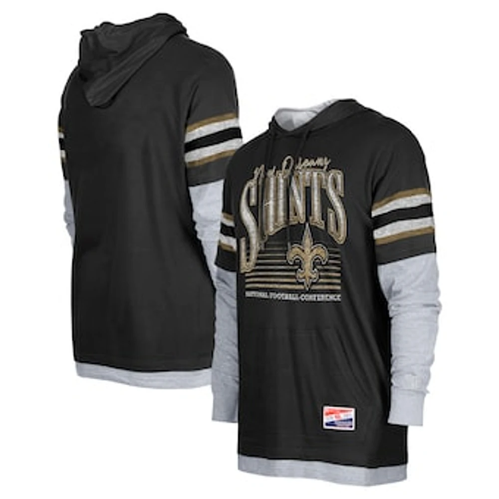 Men's New Era Black Orleans Saints Twofer Long Sleeve Hooded T-Shirt