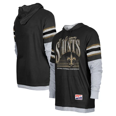 Men's New Era Black Orleans Saints Twofer Long Sleeve Hooded T-Shirt