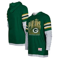 Men's New Era Green Bay Packers Twofer Long Sleeve Hooded T-Shirt